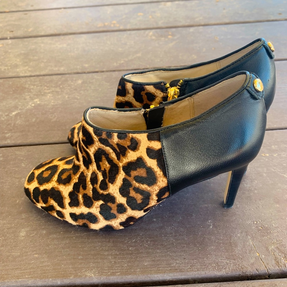 MK Black and Leopard print booties.
